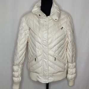 Guess Los Angeles Womens Pearl White Stand Collar Puffer Coat Jacket - Size L